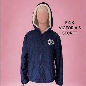 PINK VICTORIA’S SECRET XS/S NAVY BLUE WINDBREAKER COAT JACKET FLEECE LINED